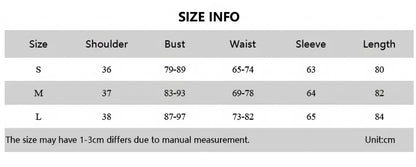 The image is a size chart that provides information about the sizes of different clothing items, including shoulder, bust, waist, sleeve, and length. The chart lists the sizes S, M, L, and S, along with corresponding measurements for each size. The chart also indicates that the sizes may have a 1-3 cm difference due to manual measurement.